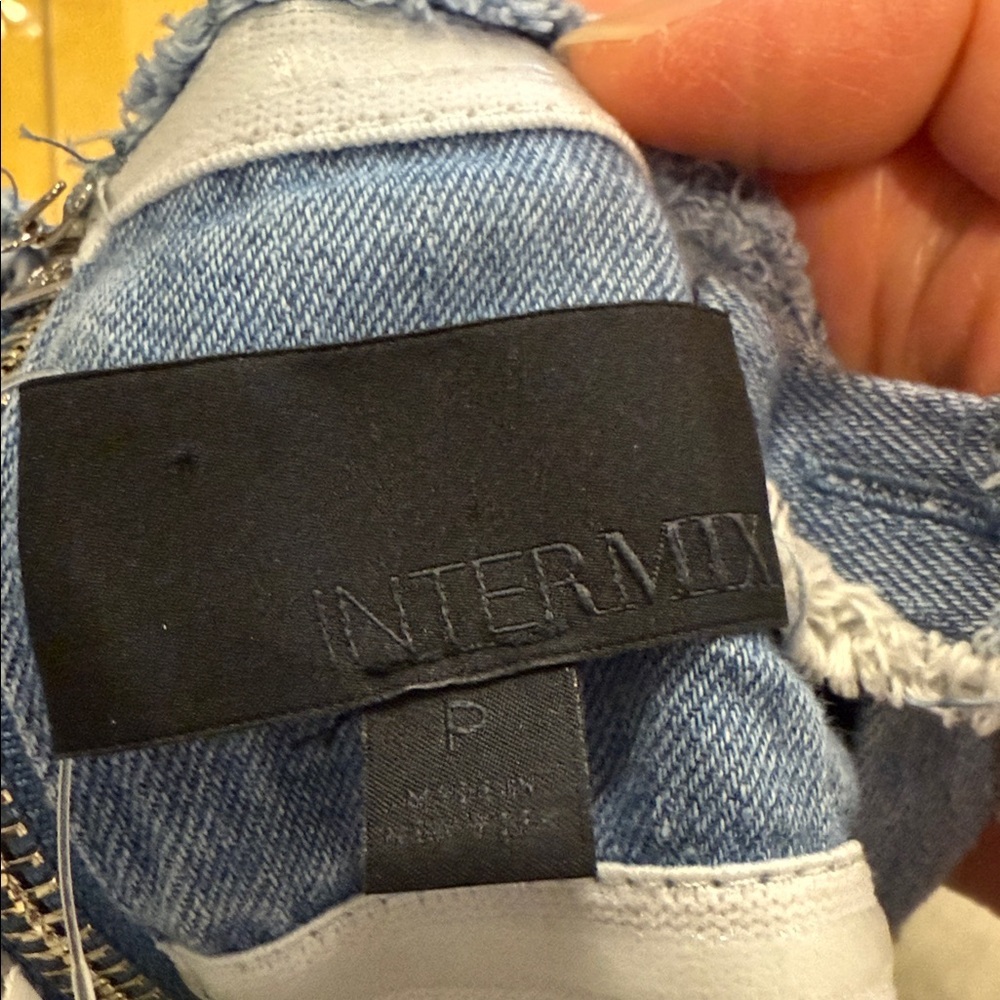 INTERMIX Blue Denim Top with Frayed Details Size P - Picture 3 of 4